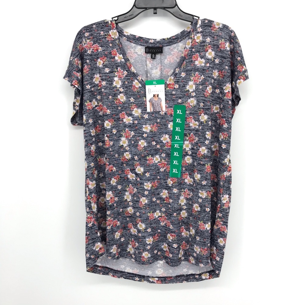 Navy Blue with Floral Print Boutique Tee